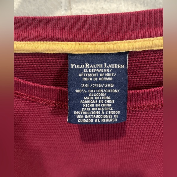 Polo Ralph Lauren Maroon Thermal Long Sleeve Waffle Knit Sleepwear Top 2XL - Picture 5 of 5
